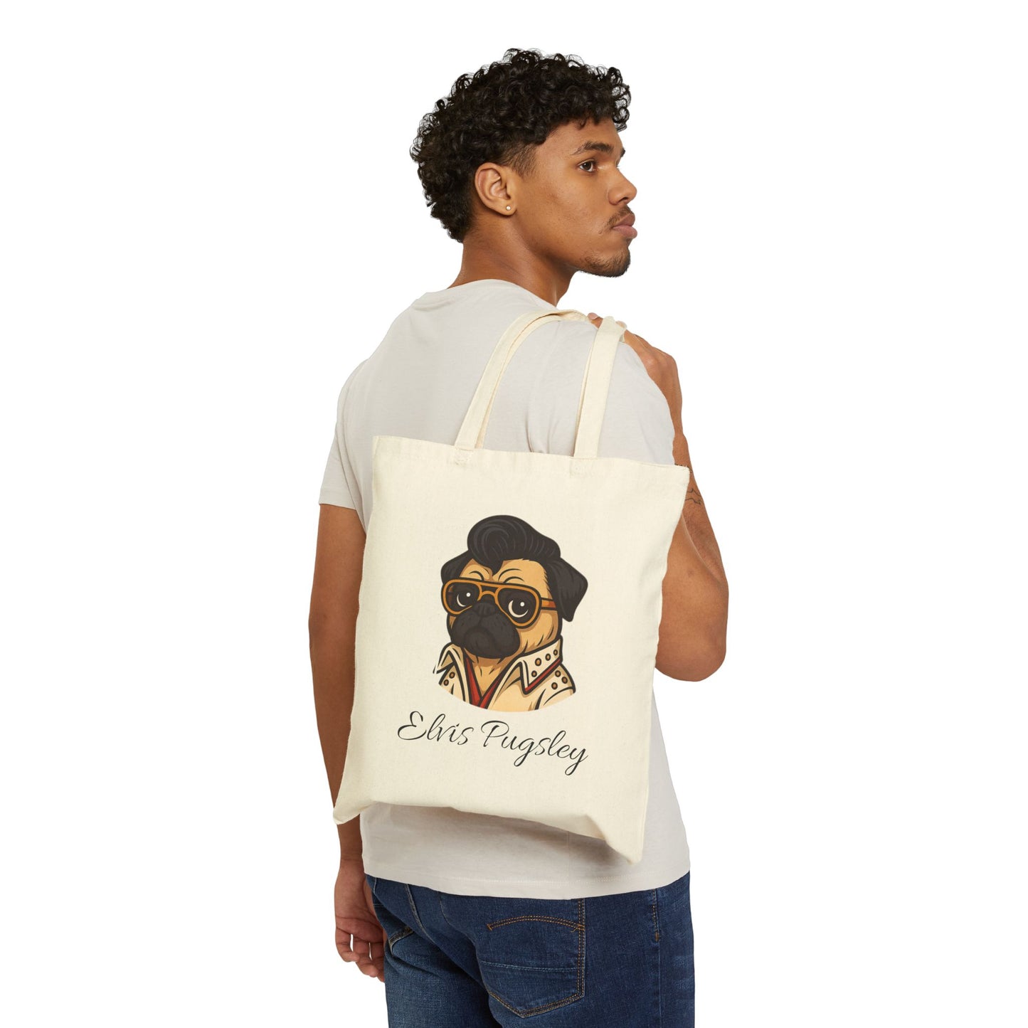 Elvis Pugsley Canvas Tote Bag | Funky Dog Decor, Gift for Dog Lovers, Unique Refrigerator Art, Pet-Themed Collection, Home Office Accessories
